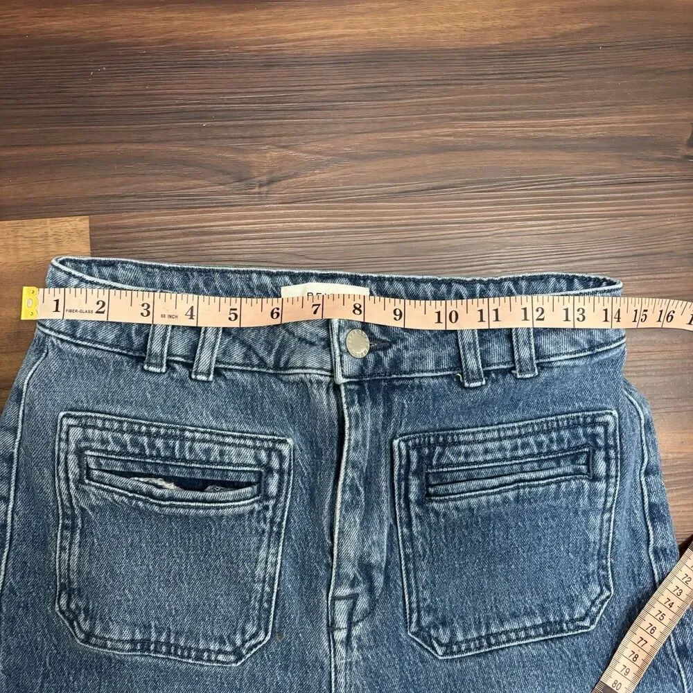 Reiss Women’s Sz 29 Patch Pocket Wide Leg Jeans Mid Blue Wash